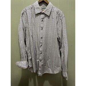 Robert Graham Shirt  Embroidered Flip Cuff White Floral All Over Print Men’s XL